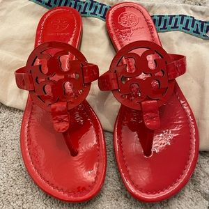 NWOT - TORY BURCH - brand new red/orange Miller Patent Leather Sandal, Size 7.